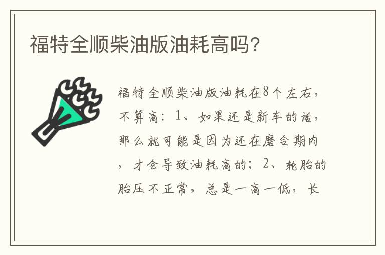 福特全顺柴油版油耗高吗 福特全顺柴油版油耗高吗