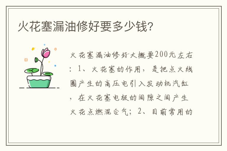 火花塞漏油修好要多少钱 火花塞漏油修好要多少钱