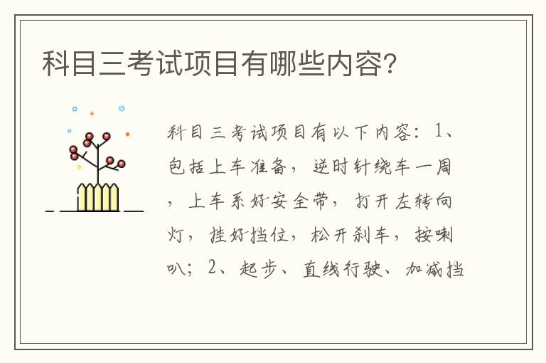 科目三考试项目有哪些内容 科目三考试项目有哪些内容