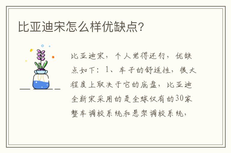 比亚迪宋怎么样优缺点 比亚迪宋怎么样优缺点