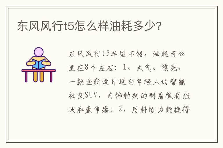 东风风行t5怎么样油耗多少 东风风行t5怎么样油耗多少