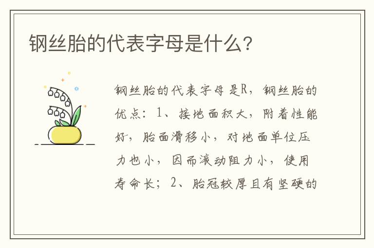 钢丝胎的代表字母是什么 钢丝胎的代表字母是什么