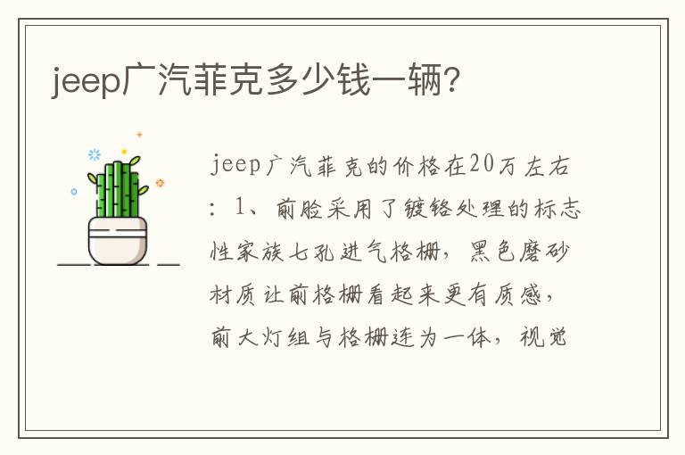 jeep广汽菲克多少钱一辆 jeep广汽菲克多少钱一辆