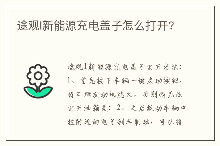 途观l新能源充电盖子怎么打开 途观l新能源充电盖子怎么打开