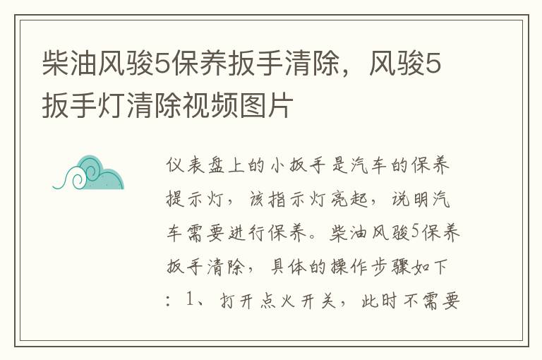 风骏5扳手灯清除视频图片 柴油风骏5保养扳手清除