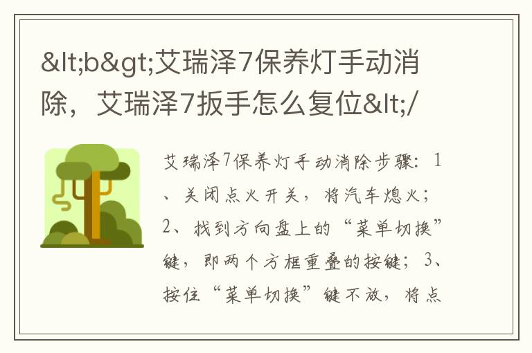 艾瑞泽7扳手怎么复位&lt;/b&gt; &lt;b&gt;艾瑞泽7保养灯手动消除