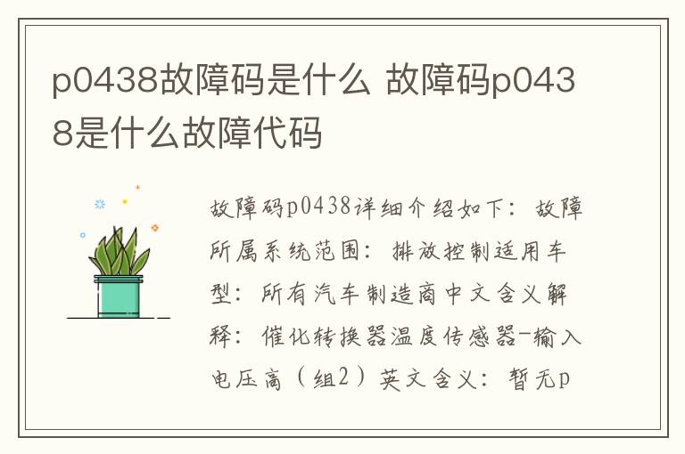 故障码p0438是什么故障代码 p0438故障码是什么