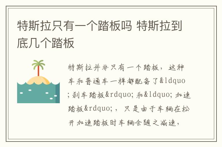 特斯拉到底几个踏板 特斯拉只有一个踏板吗