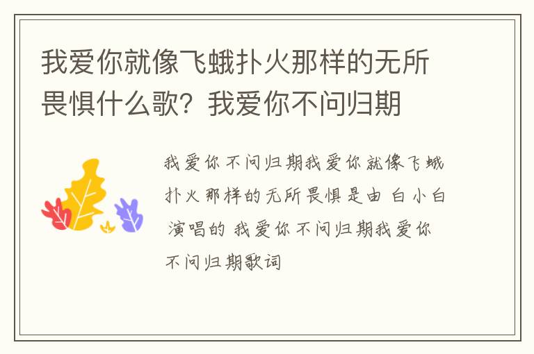 我爱你不问归期 我爱你就像飞蛾扑火那样的无所畏惧什么歌