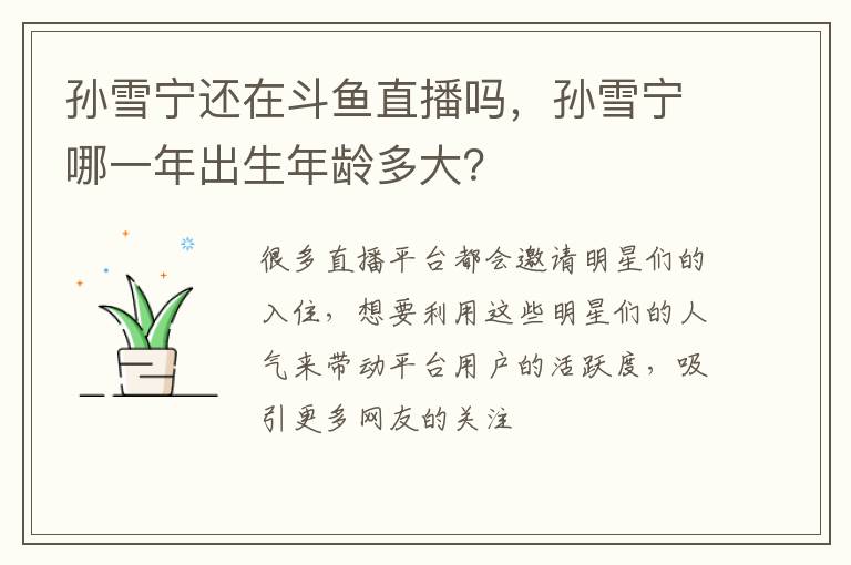 孙雪宁哪一年出生年龄多大 孙雪宁还在斗鱼直播吗