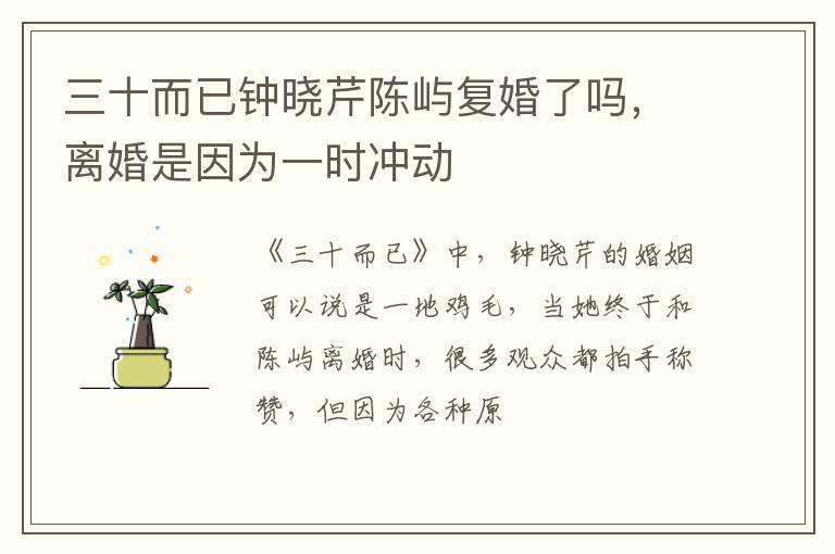 离婚是因为一时冲动 三十而已钟晓芹陈屿复婚了吗