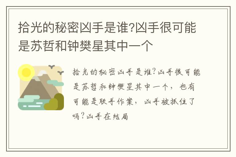 凶手很可能是苏哲和钟樊星其中一个 拾光的秘密凶手是谁