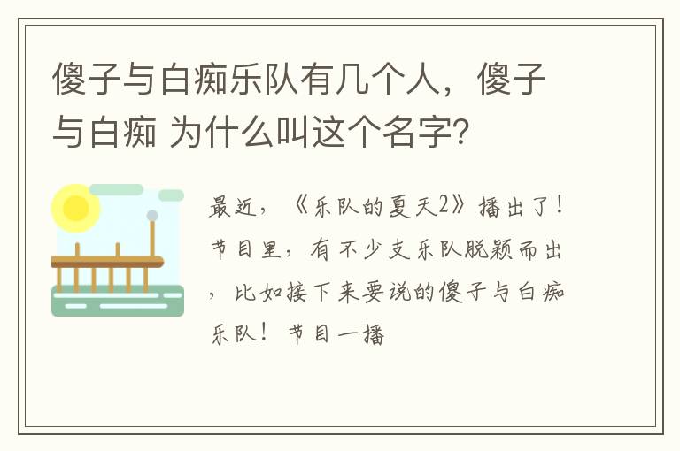 傻子与白痴 为什么叫这个名字 傻子与白痴乐队有几个人