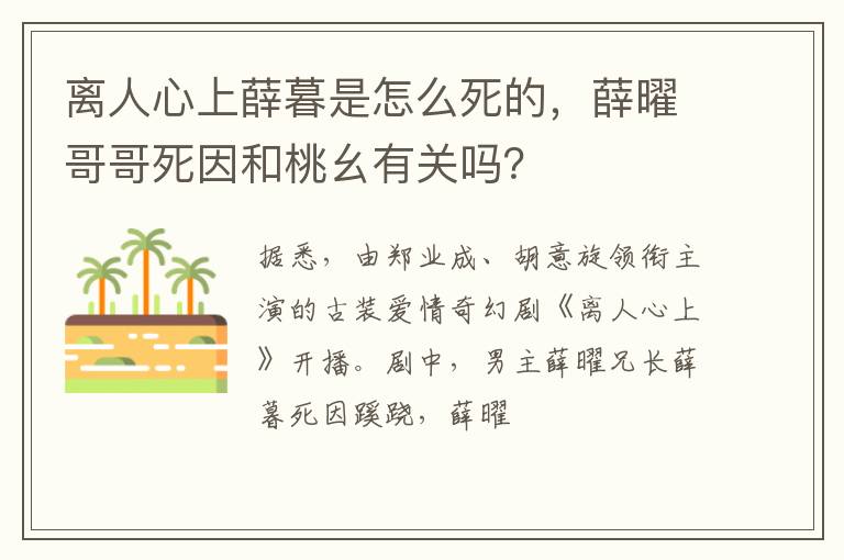 薛曜哥哥死因和桃幺有关吗 离人心上薛暮是怎么死的