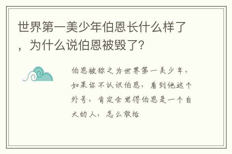 为什么说伯恩被毁了 世界第一美少年伯恩长什么样了