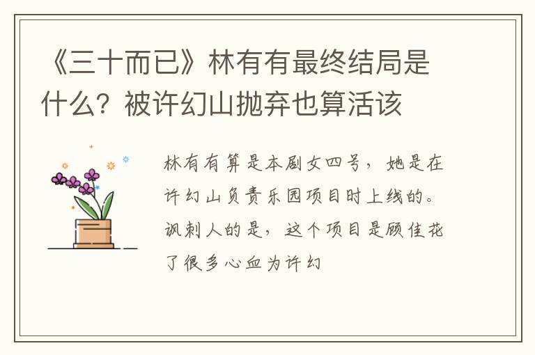 被许幻山抛弃也算活该 《三十而已》林有有最终结局是什么