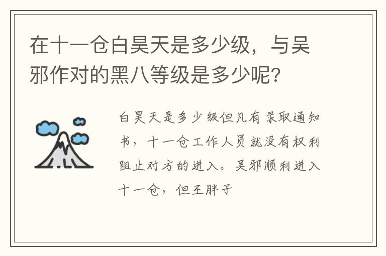 与吴邪作对的黑八等级是多少呢 在十一仓白昊天是多少级