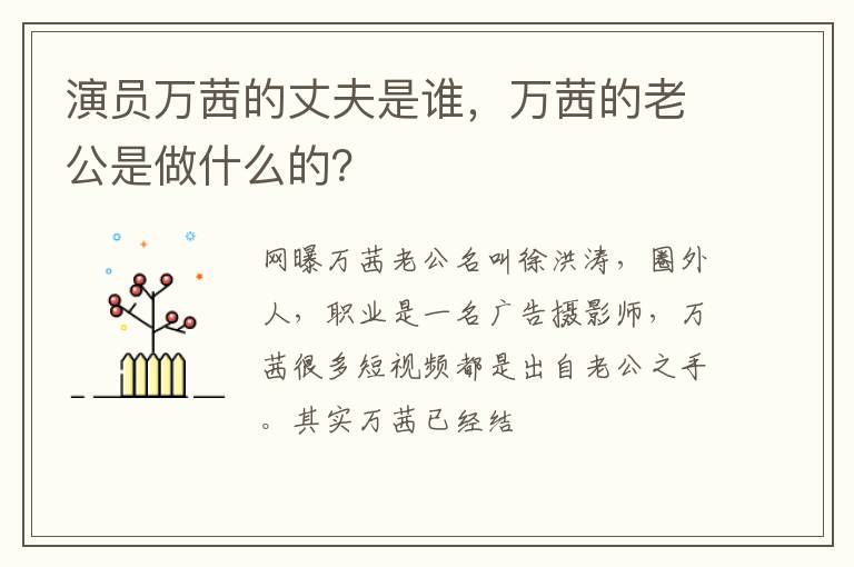 万茜的老公是做什么的 演员万茜的丈夫是谁