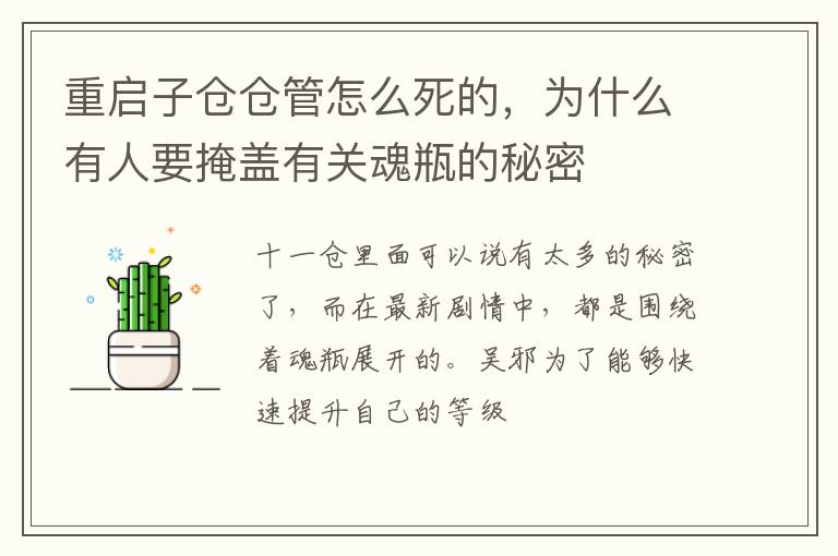 为什么有人要掩盖有关魂瓶的秘密 重启子仓仓管怎么死的