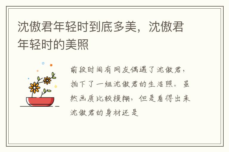 沈傲君年轻时的美照 沈傲君年轻时到底多美