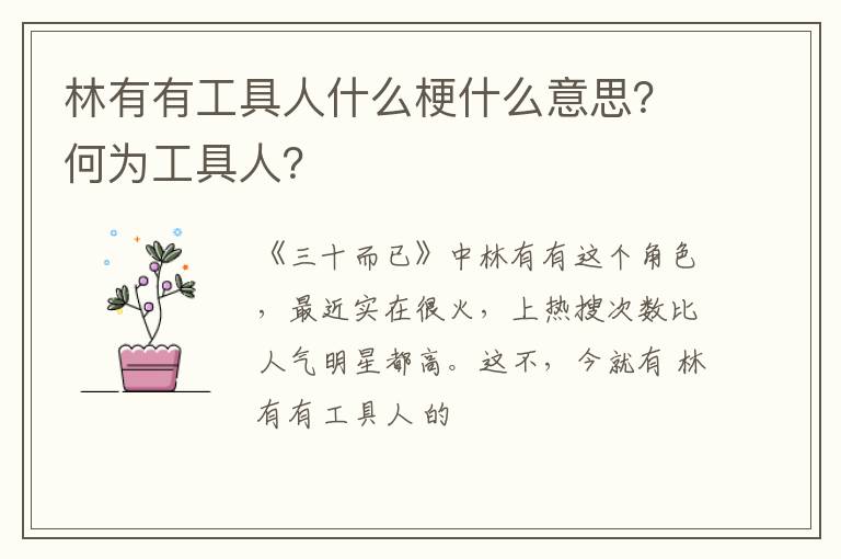 何为工具人 林有有工具人什么梗什么意思