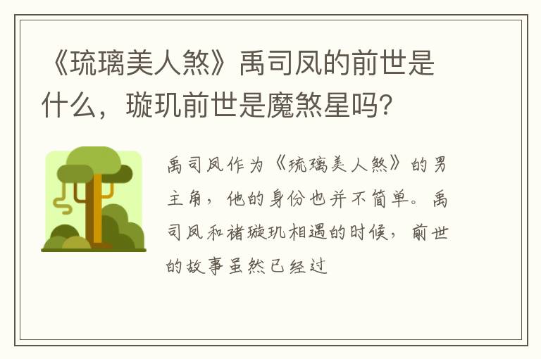 璇玑前世是魔煞星吗 《琉璃美人煞》禹司凤的前世是什么