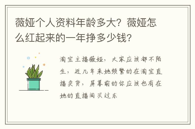 薇娅怎么红起来的一年挣多少钱 薇娅个人资料年龄多大