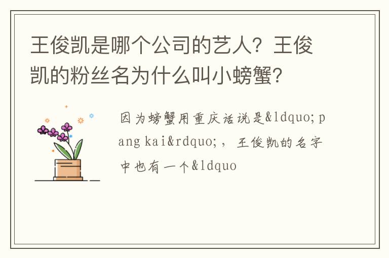 王俊凯的粉丝名为什么叫小螃蟹 王俊凯是哪个公司的艺人