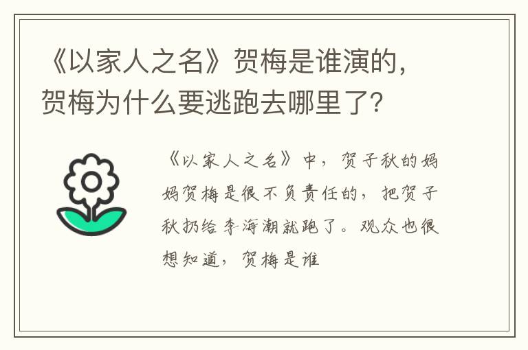 贺梅为什么要逃跑去哪里了 《以家人之名》贺梅是谁演的