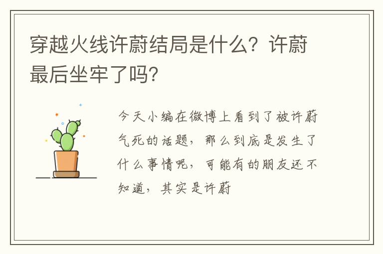 许蔚最后坐牢了吗 穿越火线许蔚结局是什么