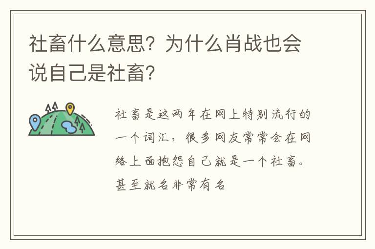 为什么肖战也会说自己是社畜 社畜什么意思