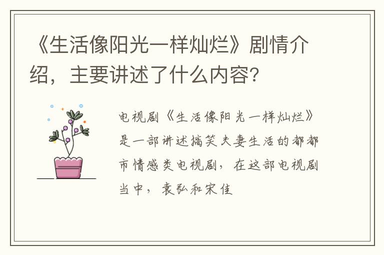 主要讲述了什么内容 《生活像阳光一样灿烂》剧情介绍