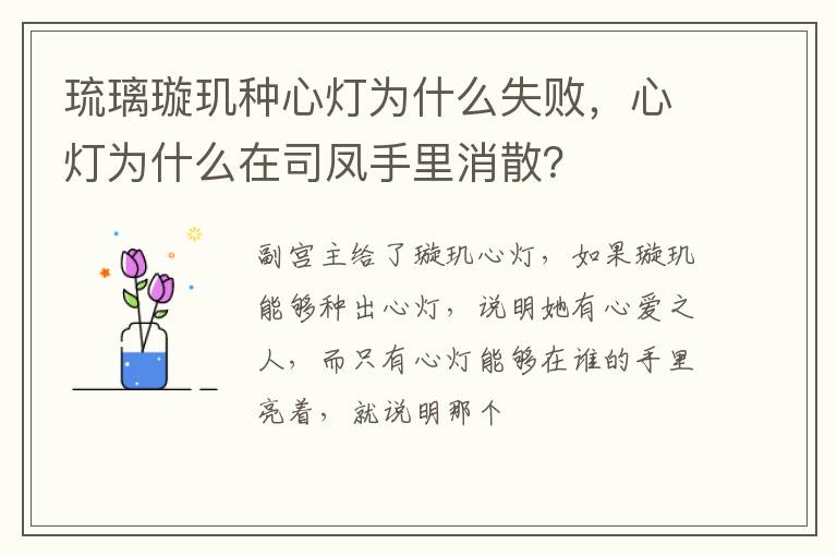 心灯为什么在司凤手里消散 琉璃璇玑种心灯为什么失败