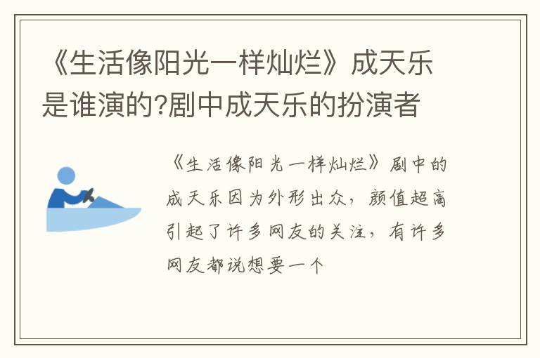 剧中成天乐的扮演者 《生活像阳光一样灿烂》成天乐是谁演的