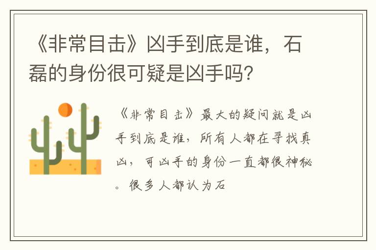石磊的身份很可疑是凶手吗 《非常目击》凶手到底是谁