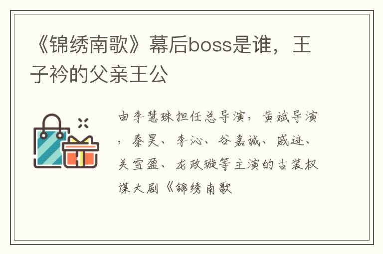 王子衿的父亲王公 《锦绣南歌》幕后boss是谁