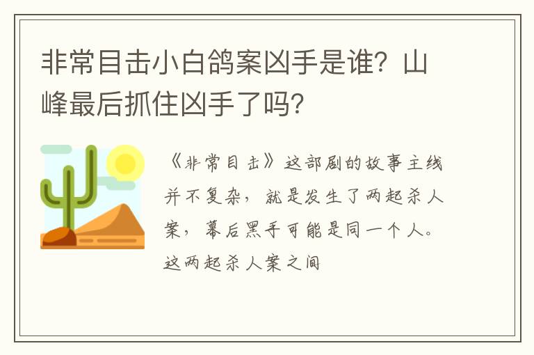 山峰最后抓住凶手了吗 非常目击小白鸽案凶手是谁
