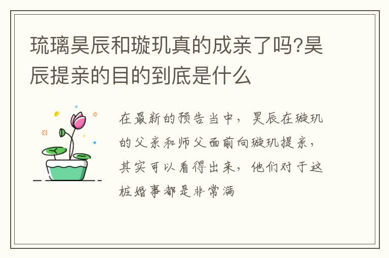 昊辰提亲的目的到底是什么 琉璃昊辰和璇玑真的成亲了吗