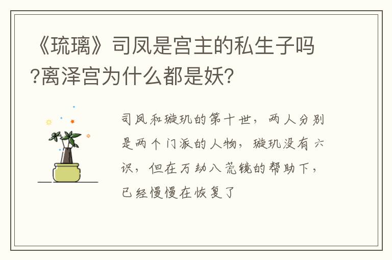 离泽宫为什么都是妖 《琉璃》司凤是宫主的私生子吗