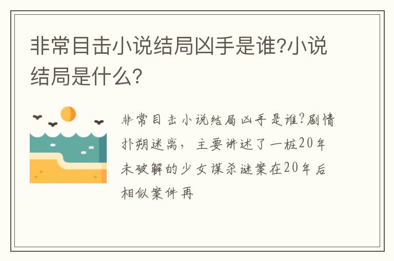 小说结局是什么 非常目击小说结局凶手是谁