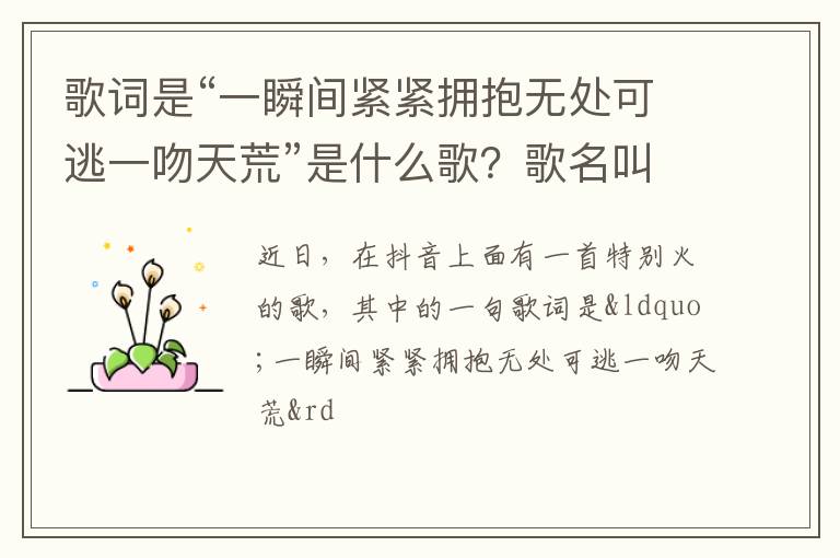 歌名叫什么 歌词是“一瞬间紧紧拥抱无处可逃一吻天荒”是什么歌