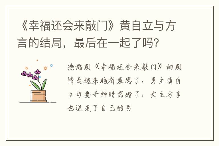 最后在一起了吗 《幸福还会来敲门》黄自立与方言的结局