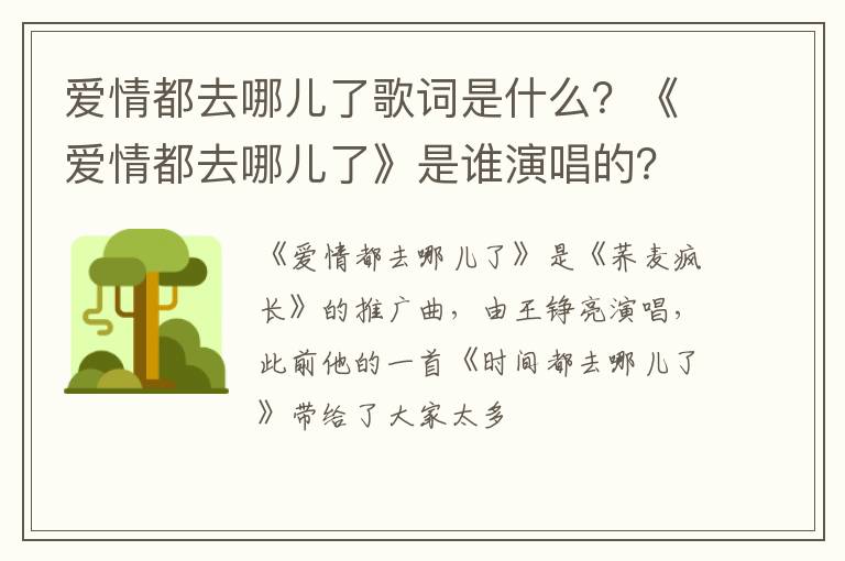 《爱情都去哪儿了》是谁演唱的 爱情都去哪儿了歌词是什么