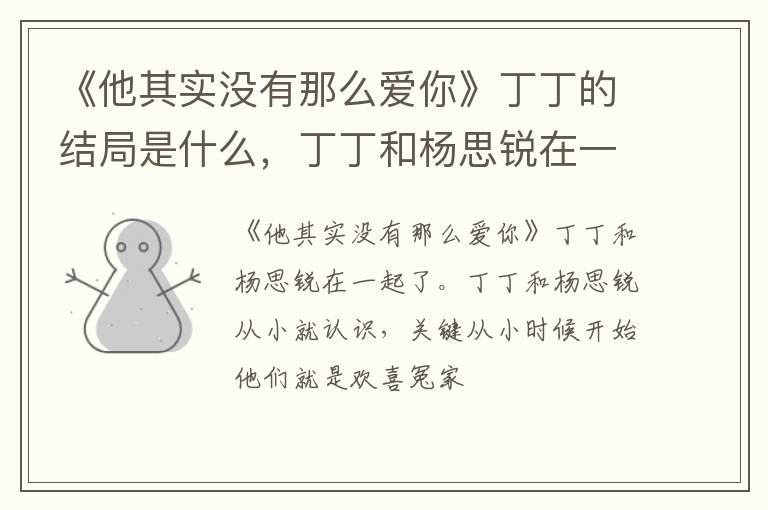 丁丁和杨思锐在一起了吗 《他其实没有那么爱你》丁丁的结局是什么