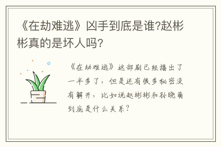 赵彬彬真的是坏人吗 《在劫难逃》凶手到底是谁