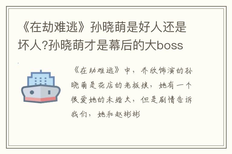 孙晓萌才是幕后的大boss 《在劫难逃》孙晓萌是好人还是坏人