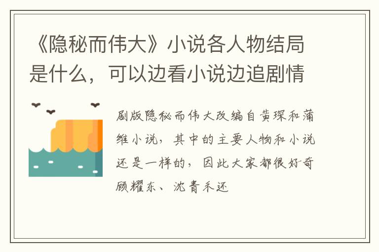 可以边看小说边追剧情 《隐秘而伟大》小说各人物结局是什么