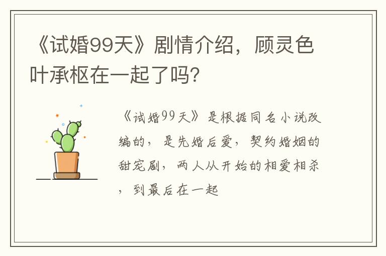 顾灵色叶承枢在一起了吗 《试婚99天》剧情介绍