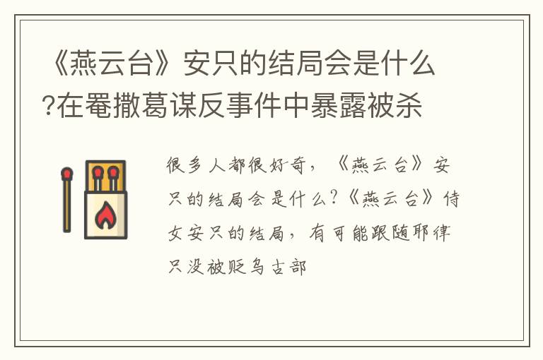 在罨撒葛谋反事件中暴露被杀 《燕云台》安只的结局会是什么