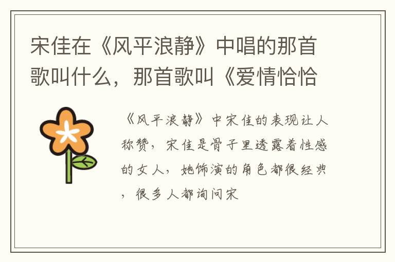 那首歌叫《爱情恰恰》 宋佳在《风平浪静》中唱的那首歌叫什么